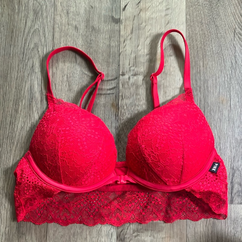 COPY - Victorias Secret PINK Lacey Red Front Close Ultra Push Up Bra 30A